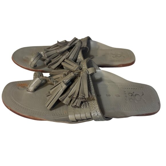 Figue Womens Tassel Leather Slip-On Sandals Size 7 Gray Handmade - Picture 1 of 8